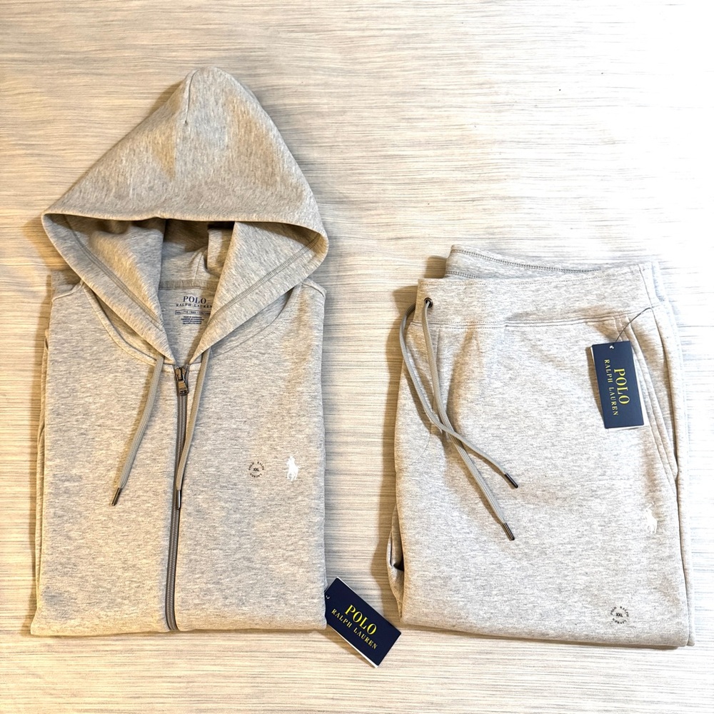 Polo Ralph Lauren Double Knit Tech Fleece Jogger Sweatsuit Htr Grey White Pony
